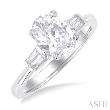 1/5 Ctw Oval Shape Baguette Diamond Semi-Mount Engagement Ring in 14K White Gold